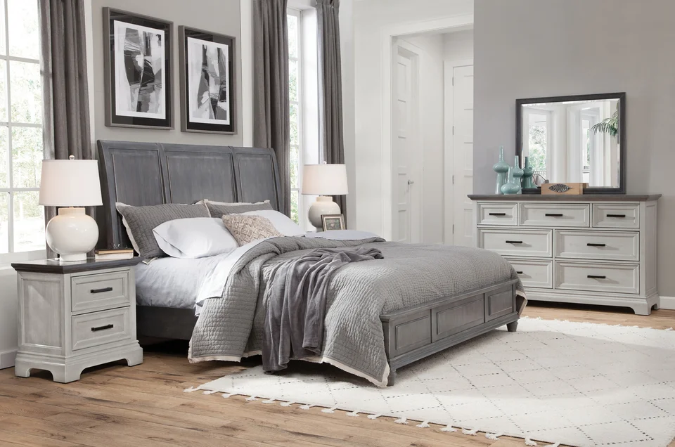 BD-302 KING BED IN HEATHER GRAY  BD-3002_BD-3007 IN MIST & HEATHER GRAY